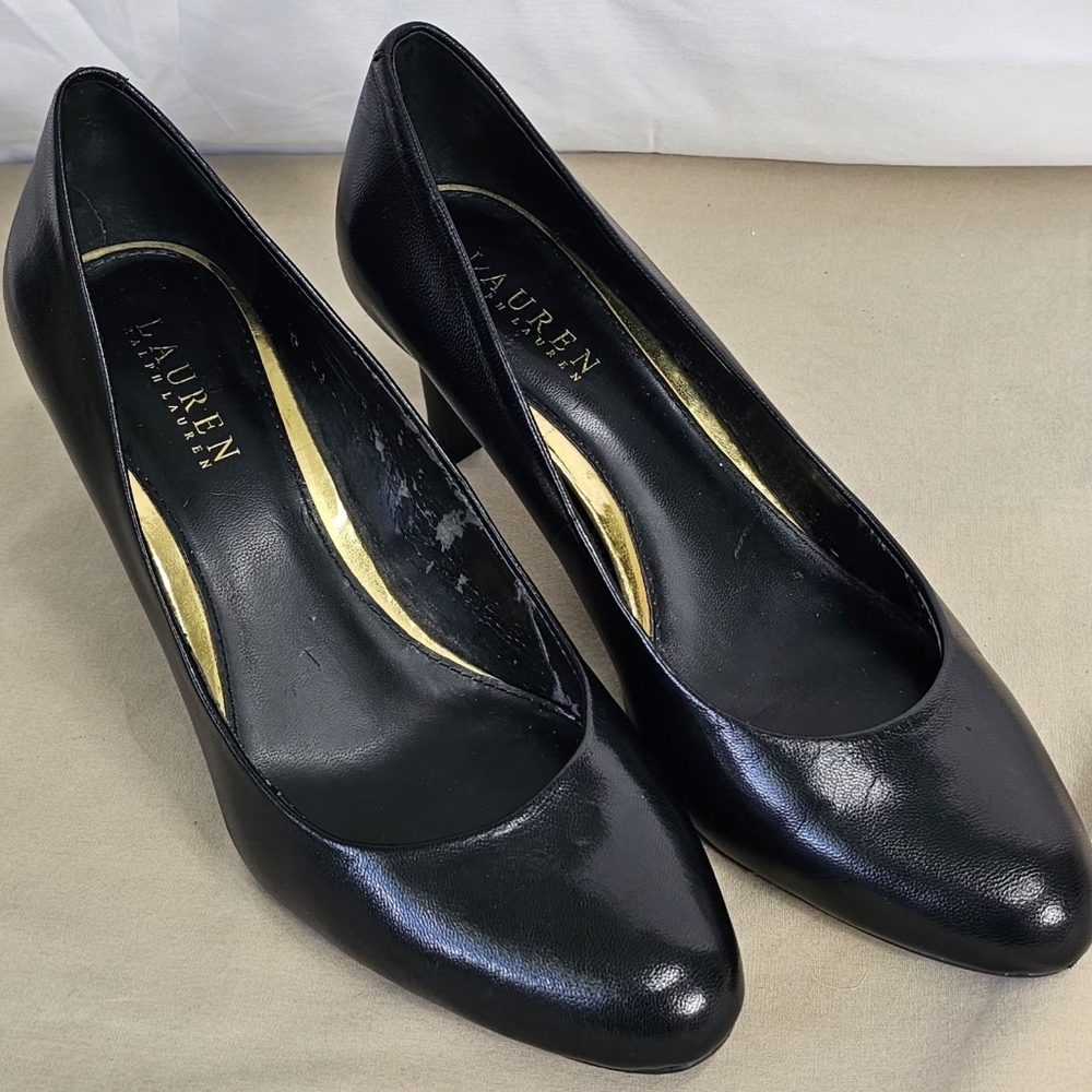 Lauren Ralph Lauren Women's Harper Black Leather Almond Toe Heels Size 9B